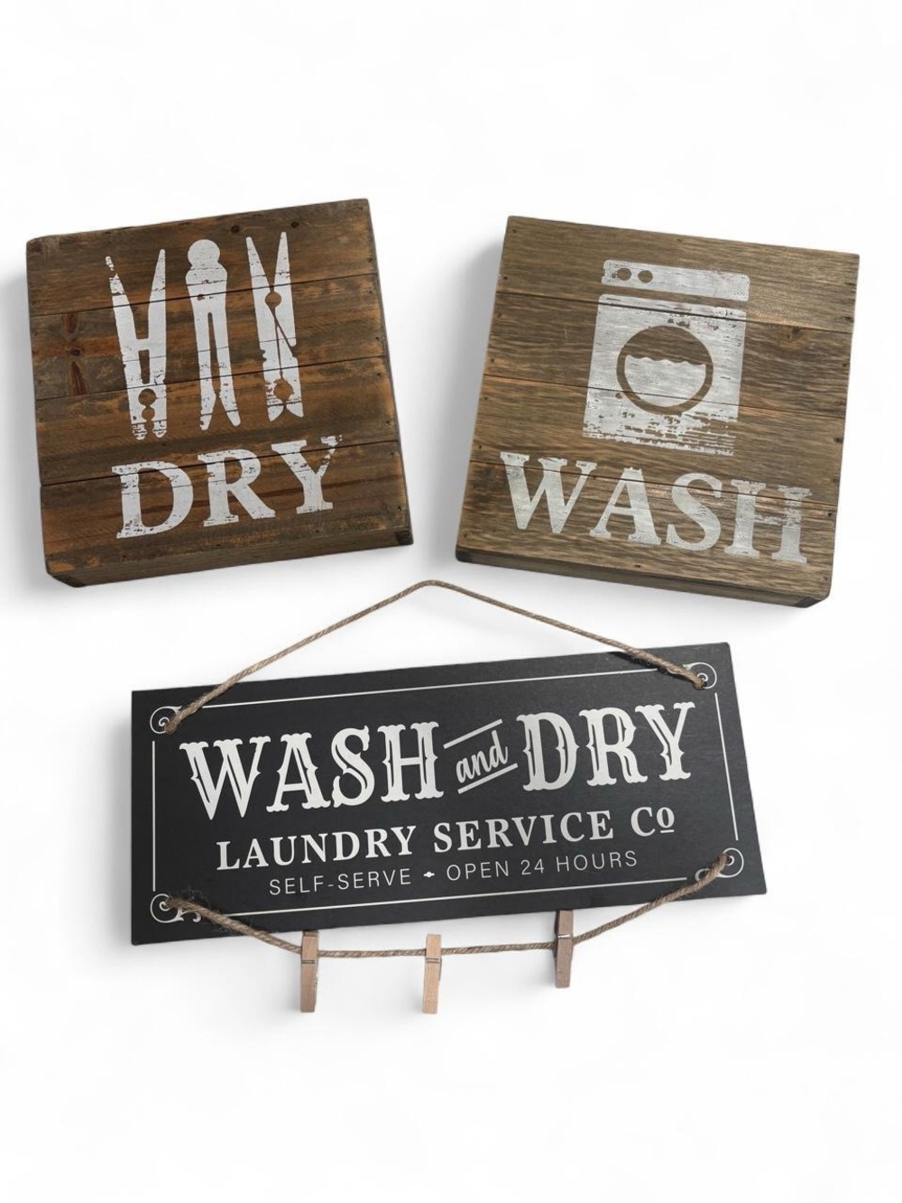 Vintage-Inspired Wash and Dry Wall Signs in Black and Brown